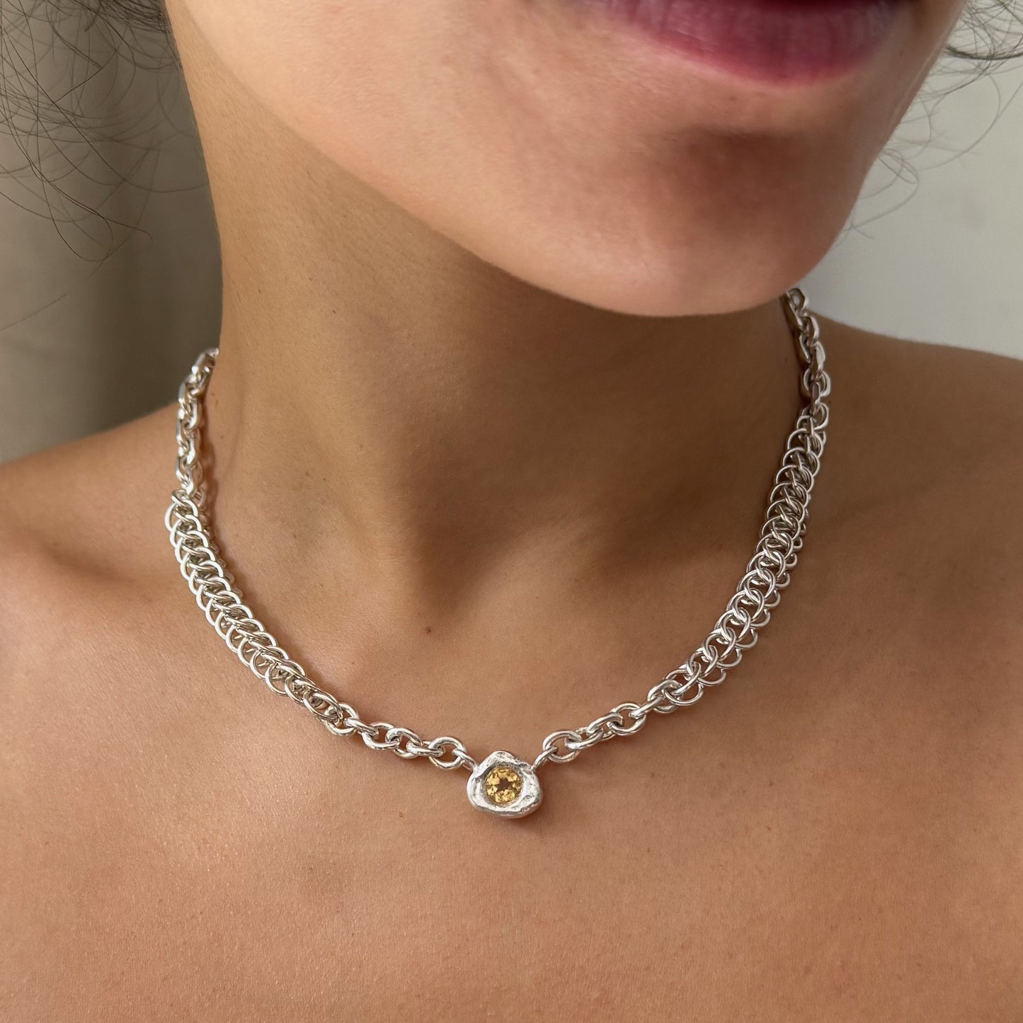 Citrine pendant  with sundial chain